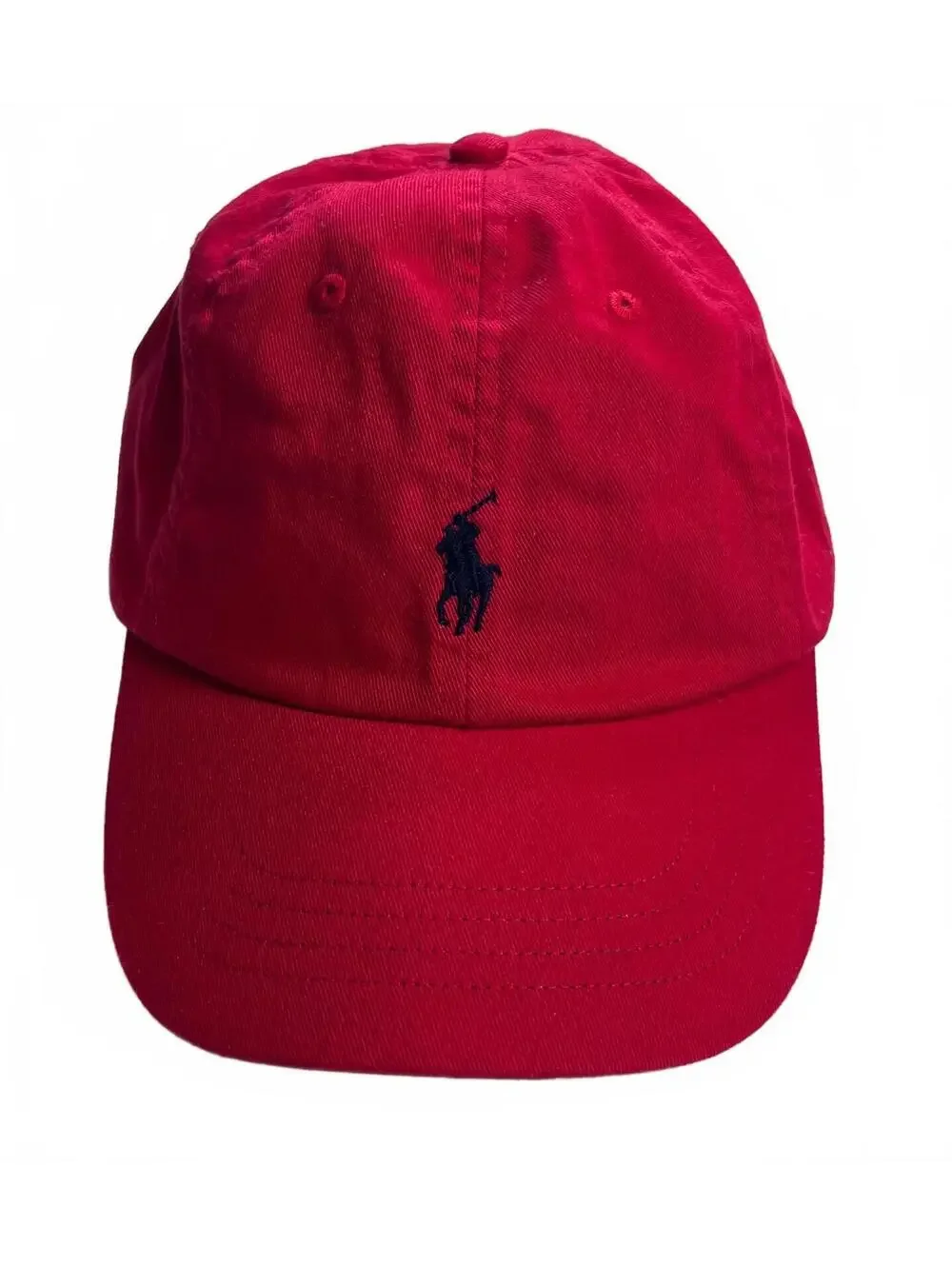 Polo Ralph Lauren Red Cotton Chino Baseball Cap Hat Navy Blue Pony Logo Strap OS